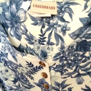 Vintage 90s USA Made Summer Dress Blue White Crossroads Cottagecore Whimsigoth